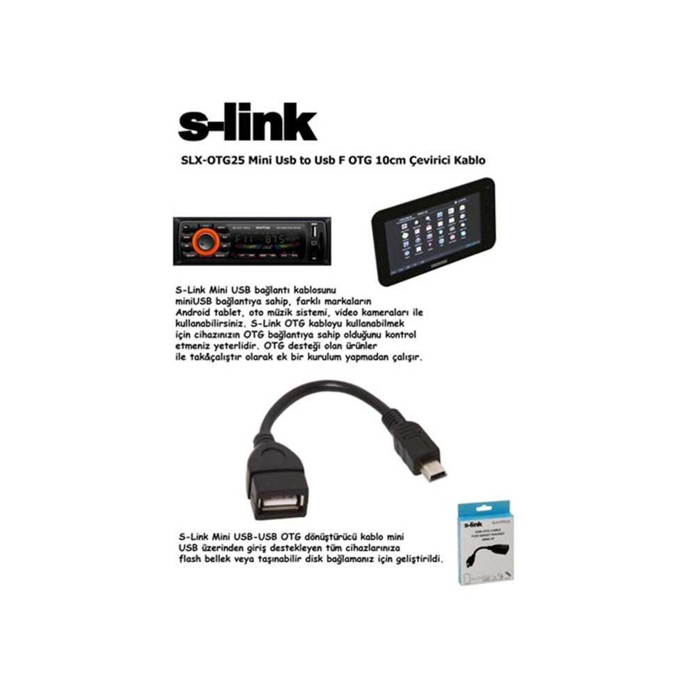 S-link SLX-OTG25 Mini Usb to Usb F OTG 10cm Çevirici Kablo