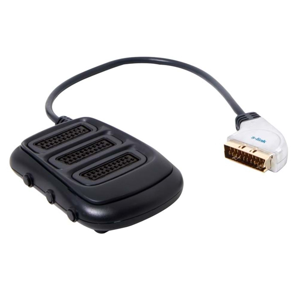 S-link SLX-SC35 SCART to 3 SCART Çoklayıcı Metal Kasa Altın Uçlu Kablo