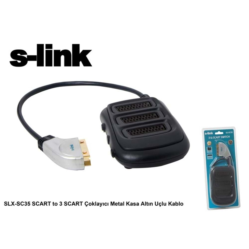 S-link SLX-SC35 SCART to 3 SCART Çoklayıcı Metal Kasa Altın Uçlu Kablo