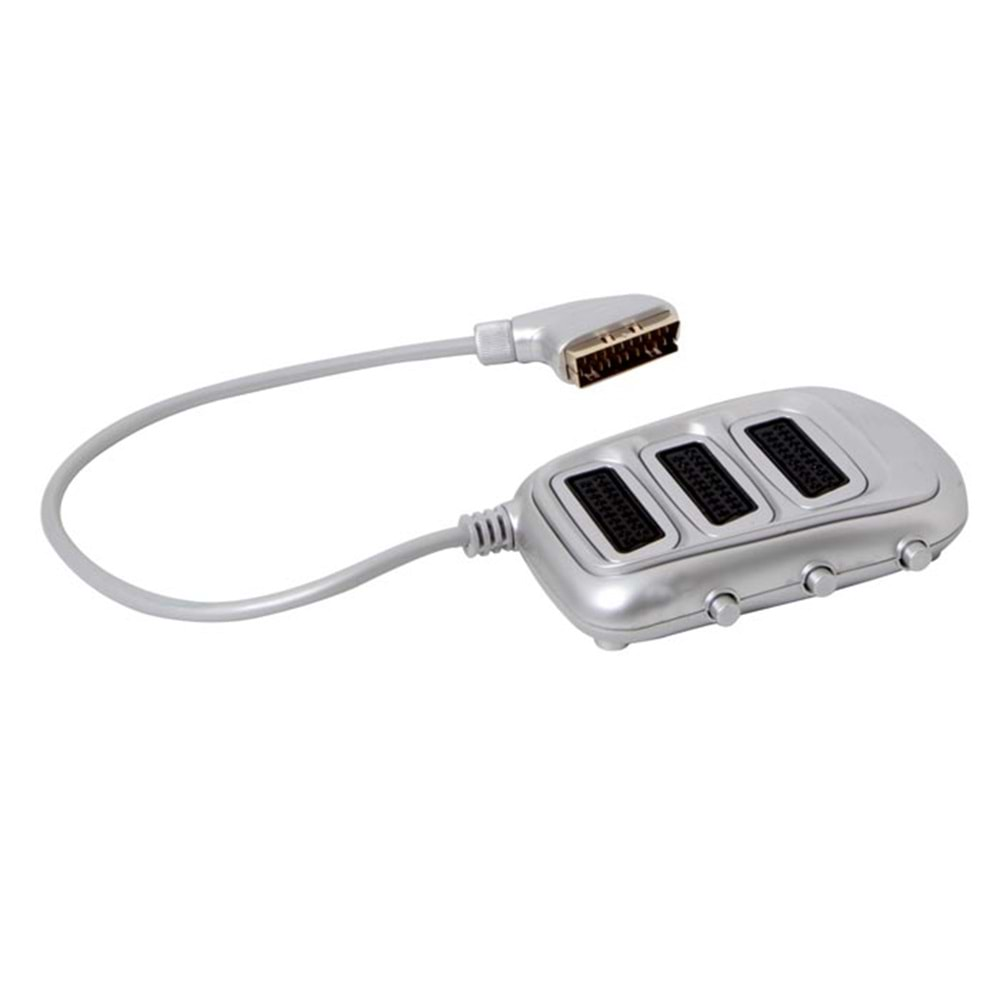 S-link SLX-SC33 SCART to 3 SCART Çoklayıcı Gümüş Nikel Uçlu Kablo