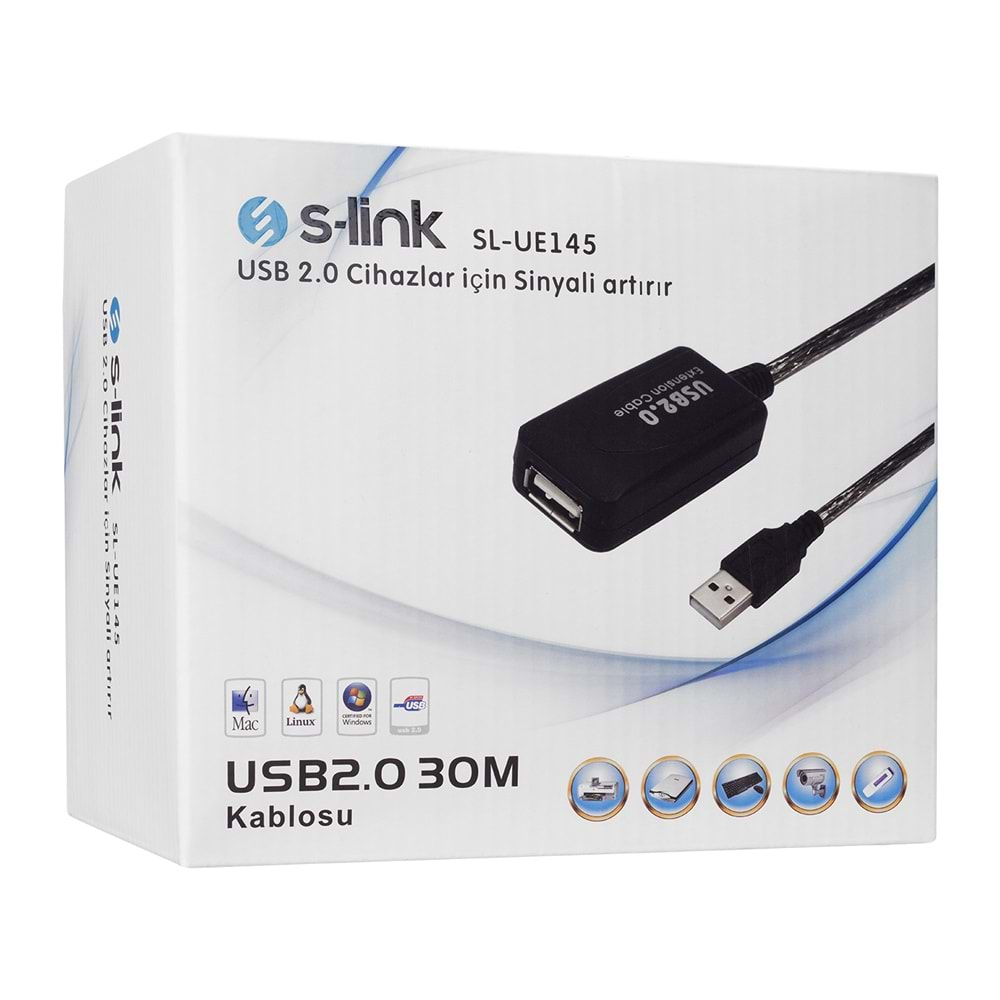 S-link SL-UE145 Usb2.0 30m Şeffaf Uzatma Kablo