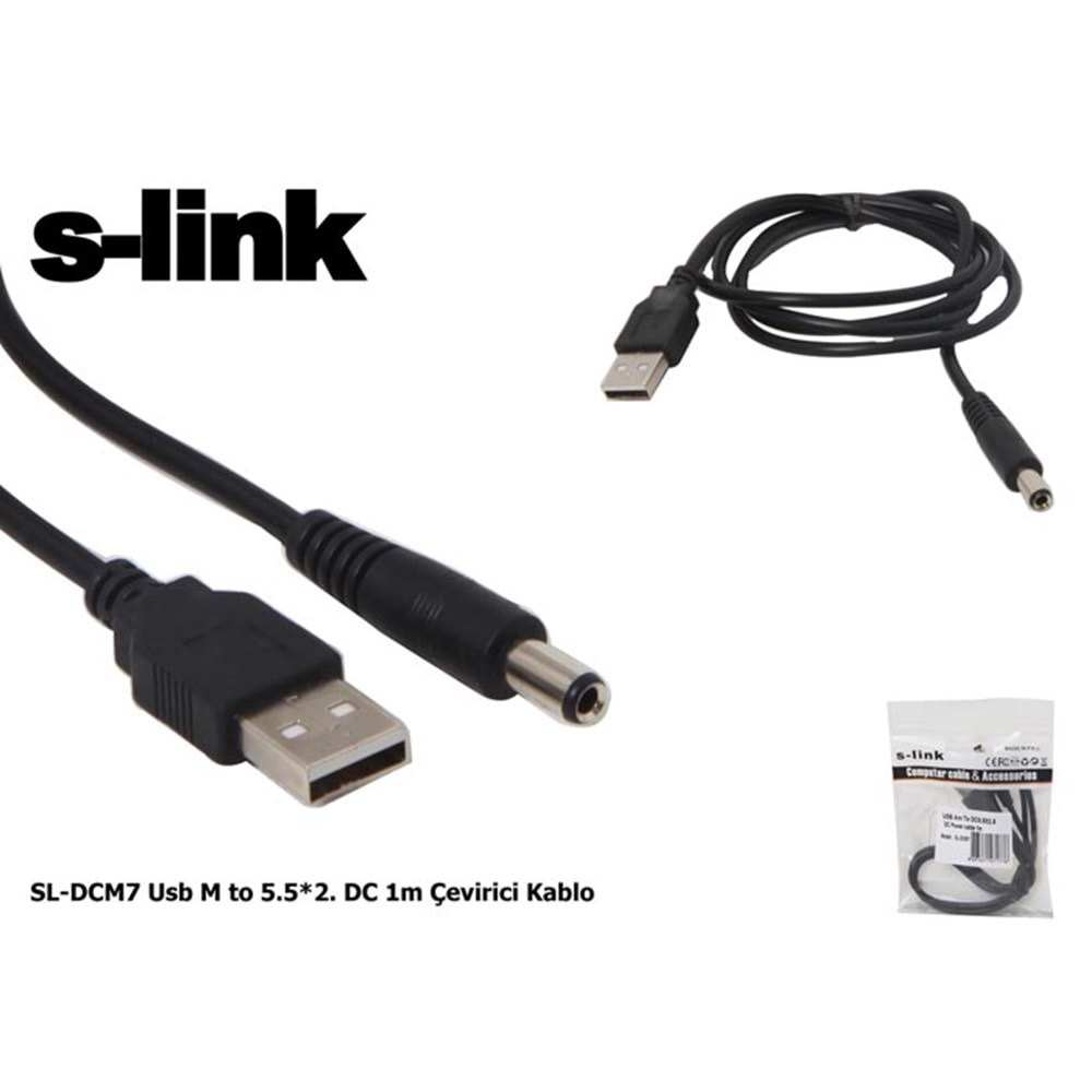 S-link SL-DCM7 USB M to 5.5 x 2.5 DC 1m Çevirici Kablo