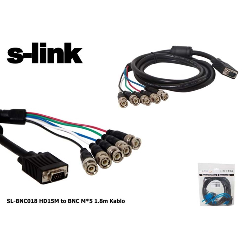 S-link SL-BNC018 HD15M to BNC M*5 1.8m Kablo