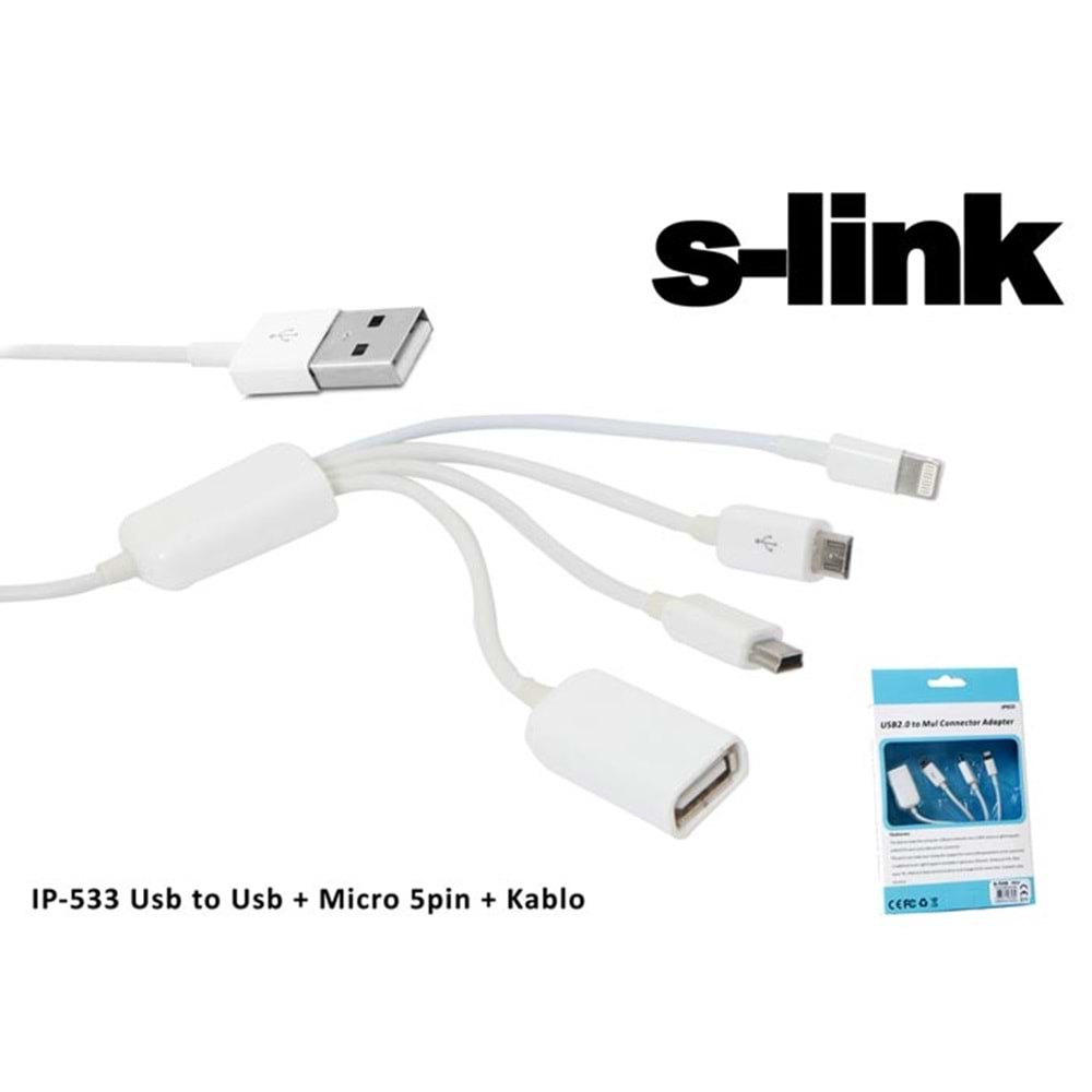 S-link IP-533 Usb to Usb + Micro 5pin + iPad4/Mini Çevirici Kablo