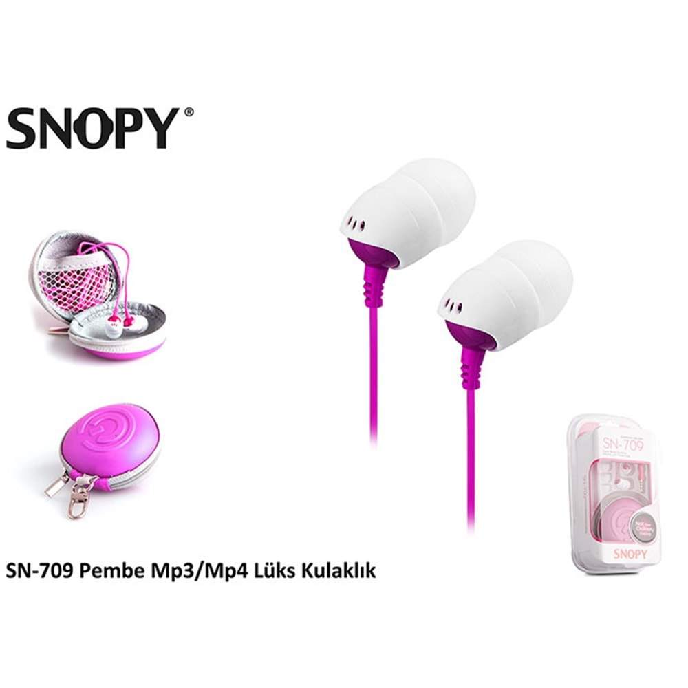 Snopy SN-709 Koruma Çantalı Lüks Kulak İçi Kulaklık Mobil Telefon Uyumlu Pembe