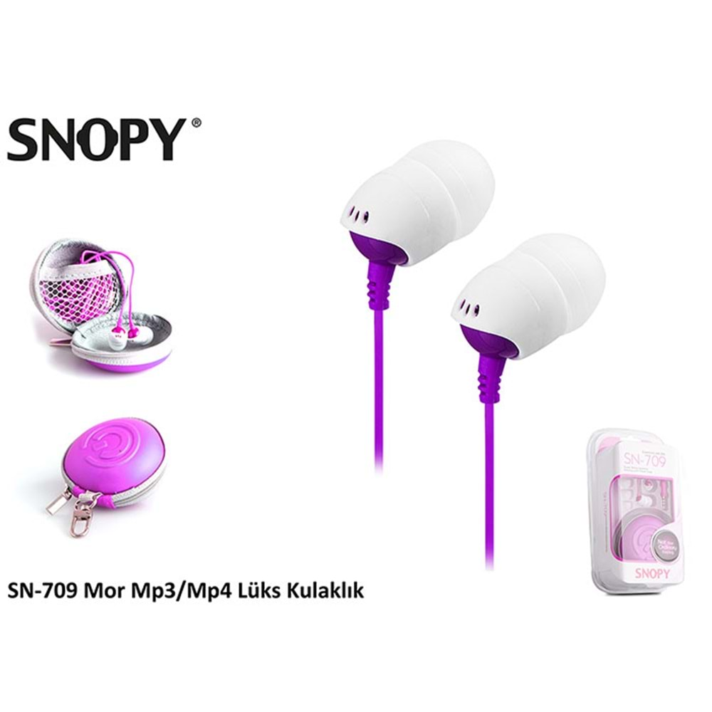 Snopy SN-709 Koruma Çantalı Lüks Kulak İçi Kulaklık Mobil Telefon Uyumlu Mor