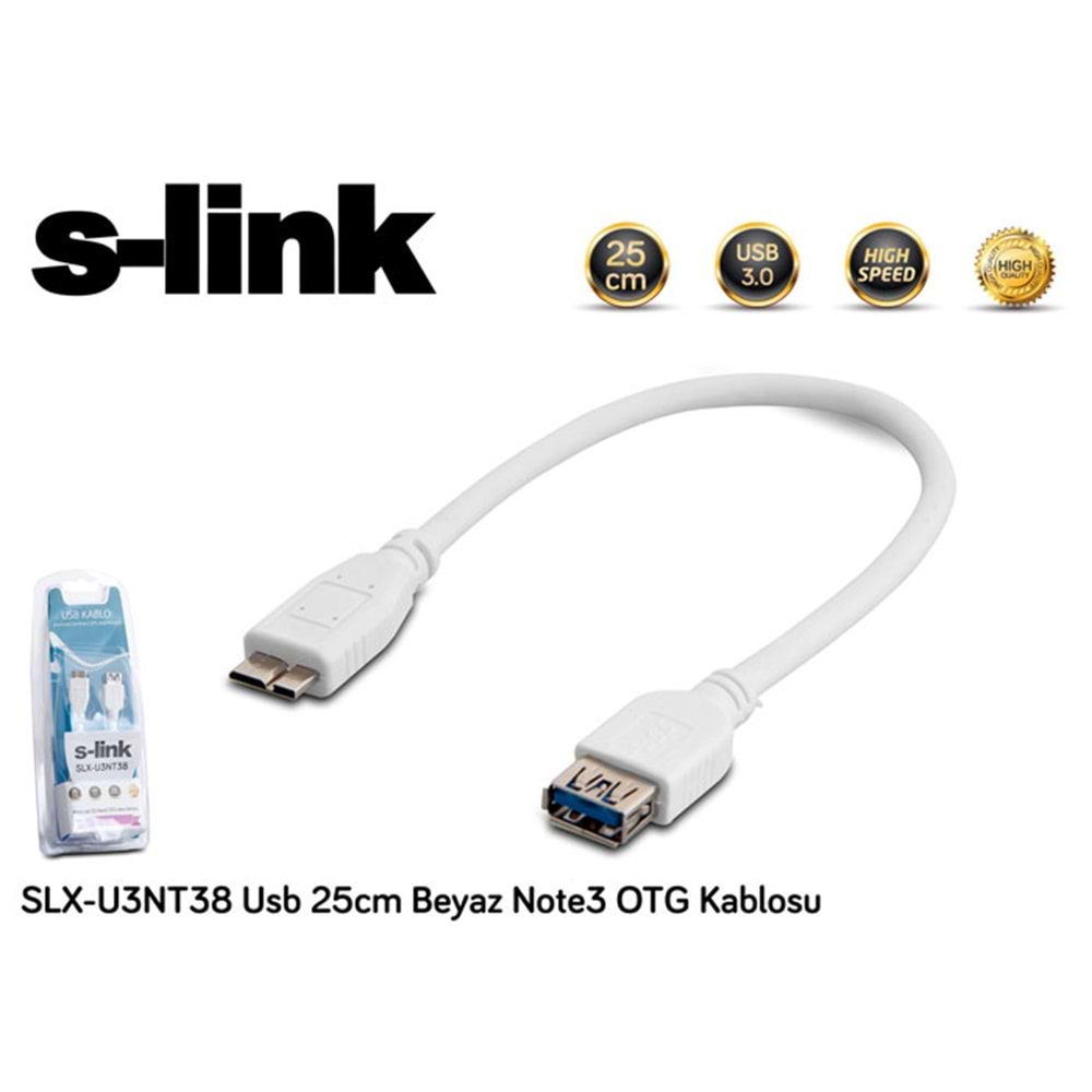 S-link SLX-U3NT38 Micro Usb3.0 25cm Beyaz Samsung Note için OTG Kablosu