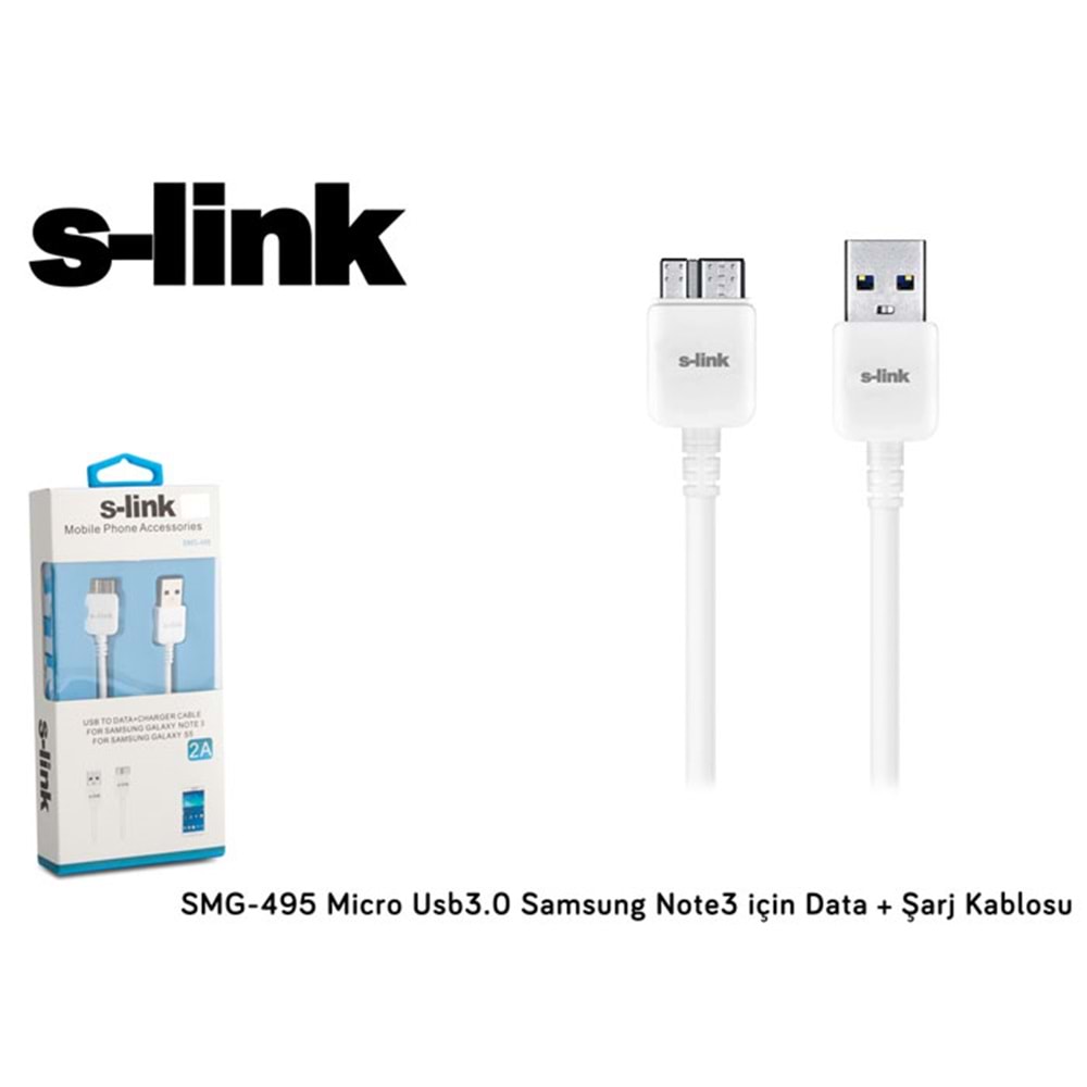 S-link SMG-495 Micro Usb 3.0 Data + Şarj Kablosu Samsung Note3/S5