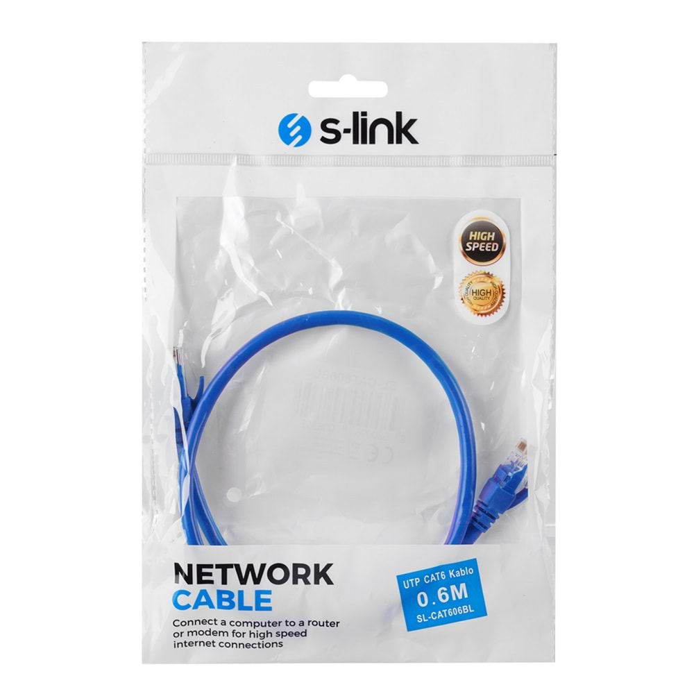 S-link SL-CAT606BL 0.6m Mavi CAT6 Kablosu