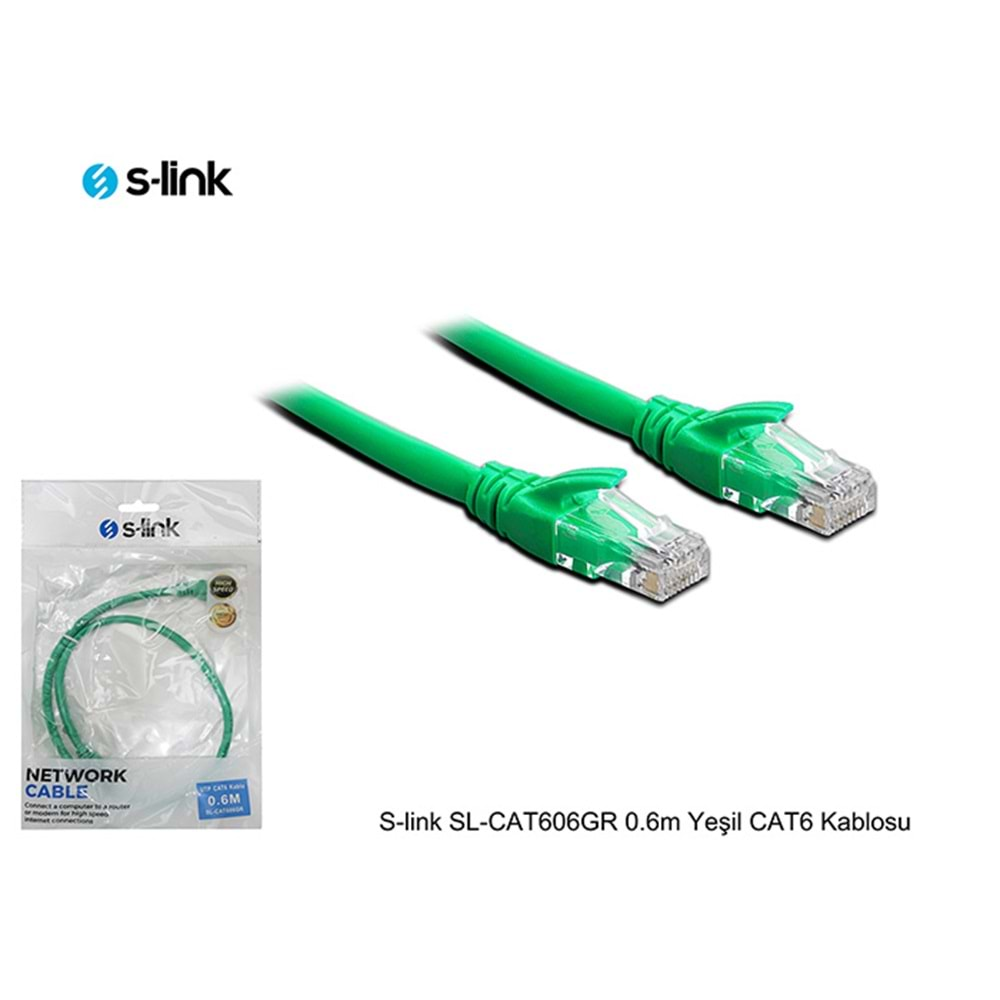 S-link SL-CAT606GR 0.6m Yeşil CAT6 Kablosu