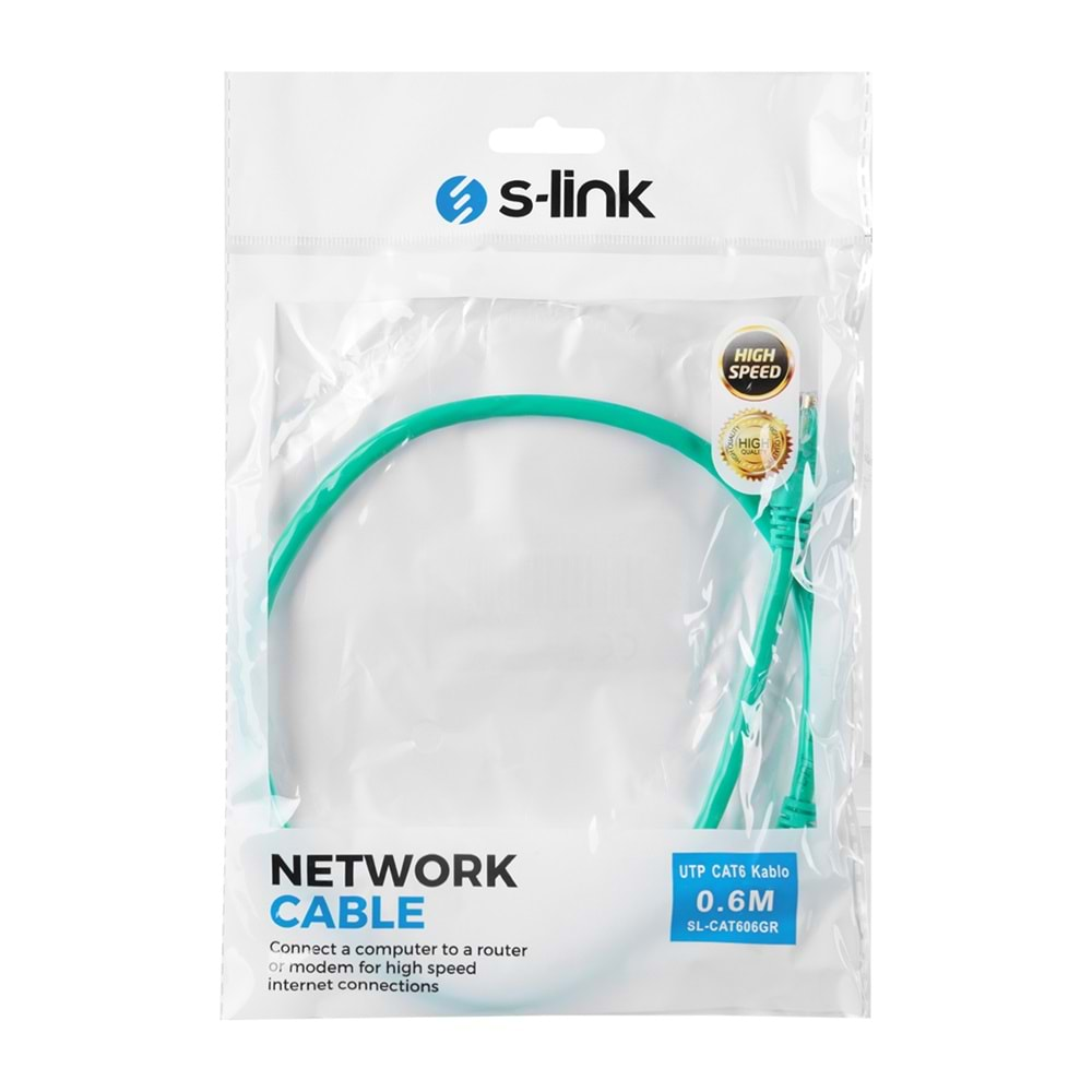 S-link SL-CAT606GR 0.6m Yeşil CAT6 Kablosu