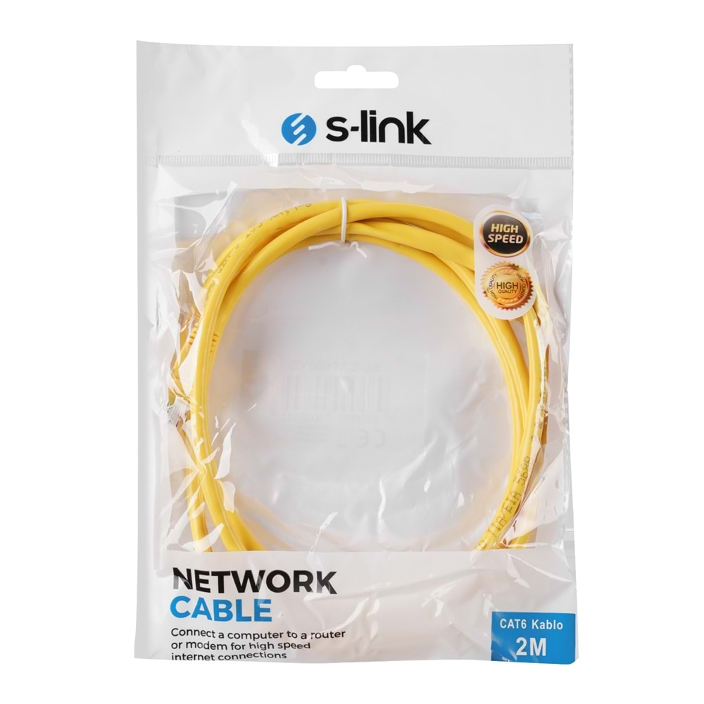 S-link SL-CAT602YE 2m Sarı CAT6 Kablo