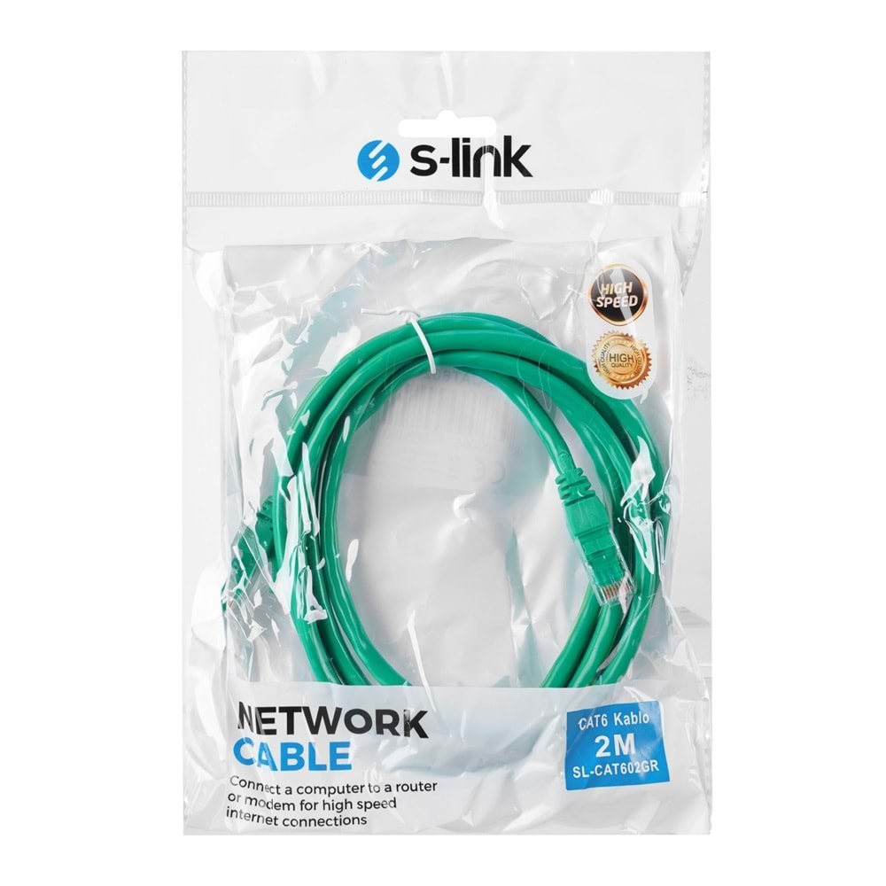 S-link SL-CAT602GR 2m Yeşil CAT6 Kablo