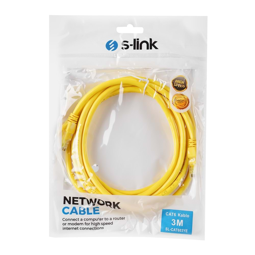 S-link SL-CAT603YE 3m Sarı CAT6 Kablo