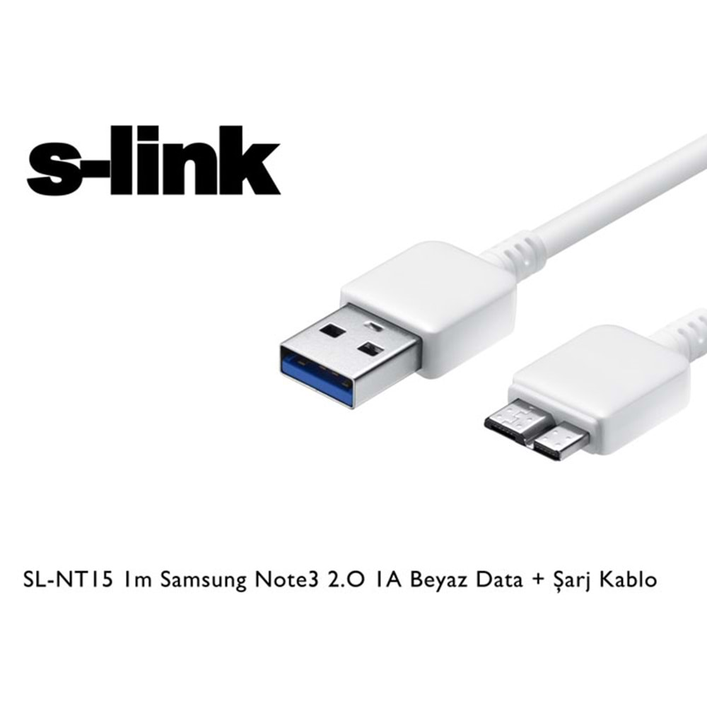 S-link SL-NT15 1m Usb 2.O Data + Şarj Kablo 1000MA Samsung Note3/S5