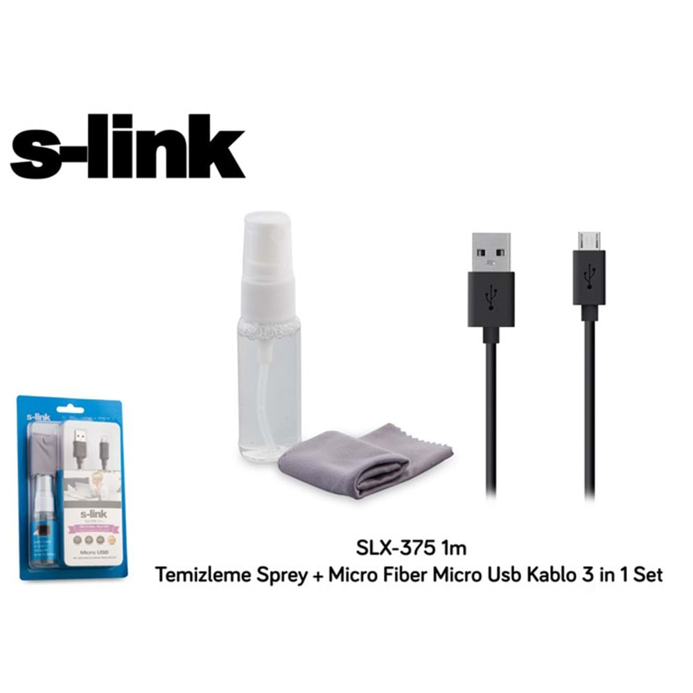 S-link SLX-375 1m Temizleme Sprey + Micro Fiber Micro Usb Kablo 3 in 1 Set