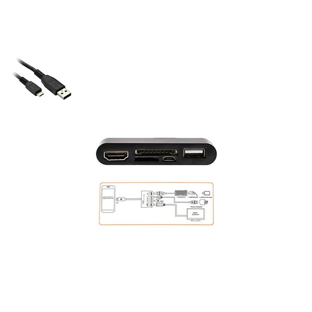 S-link MHL-88 OTG + Kart Okuyucu Galaxy S3/S4/S5/Note2/3/4 MHL Çevirici Adaptör