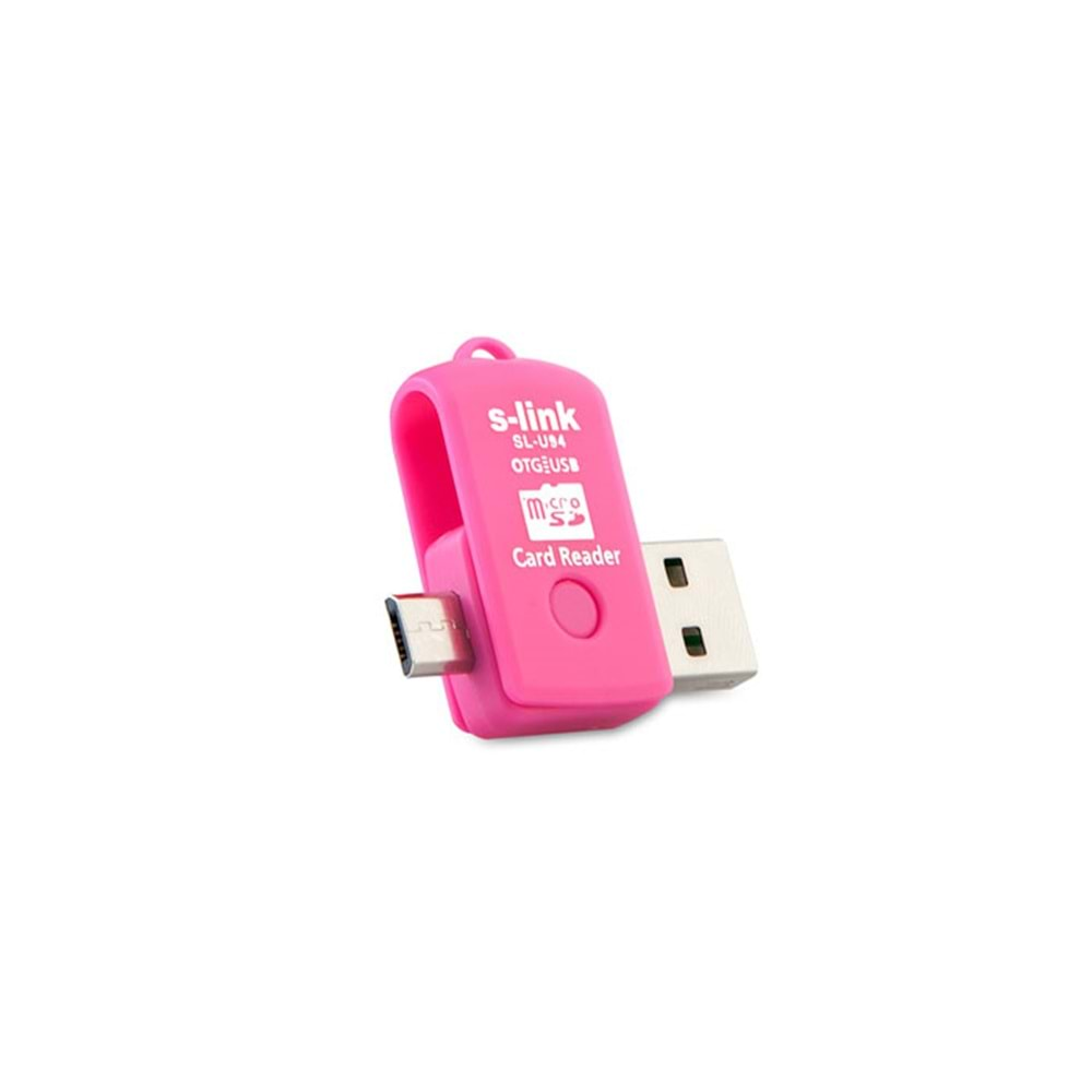 S-link SL-U94 Pembe Usb To Mikro 5 Pin + Kart Okuyucu OTG Çevirici