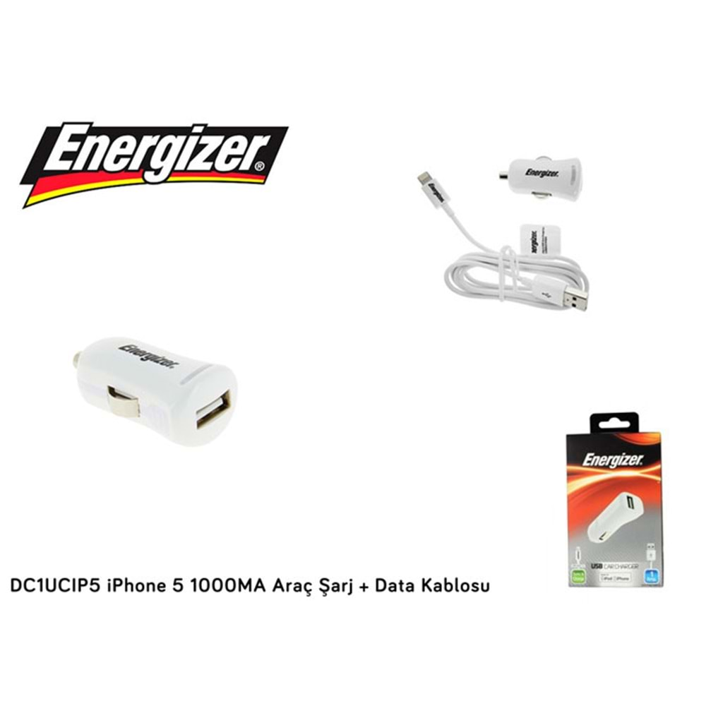 Energizer DC1UCIP5 1000MA Phone Lightning Araç Şarj + Data Kablosu