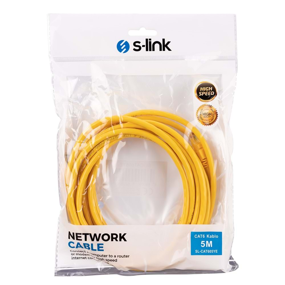 S-link SL-CAT605YE 5m Sarı CAT6 Kablo