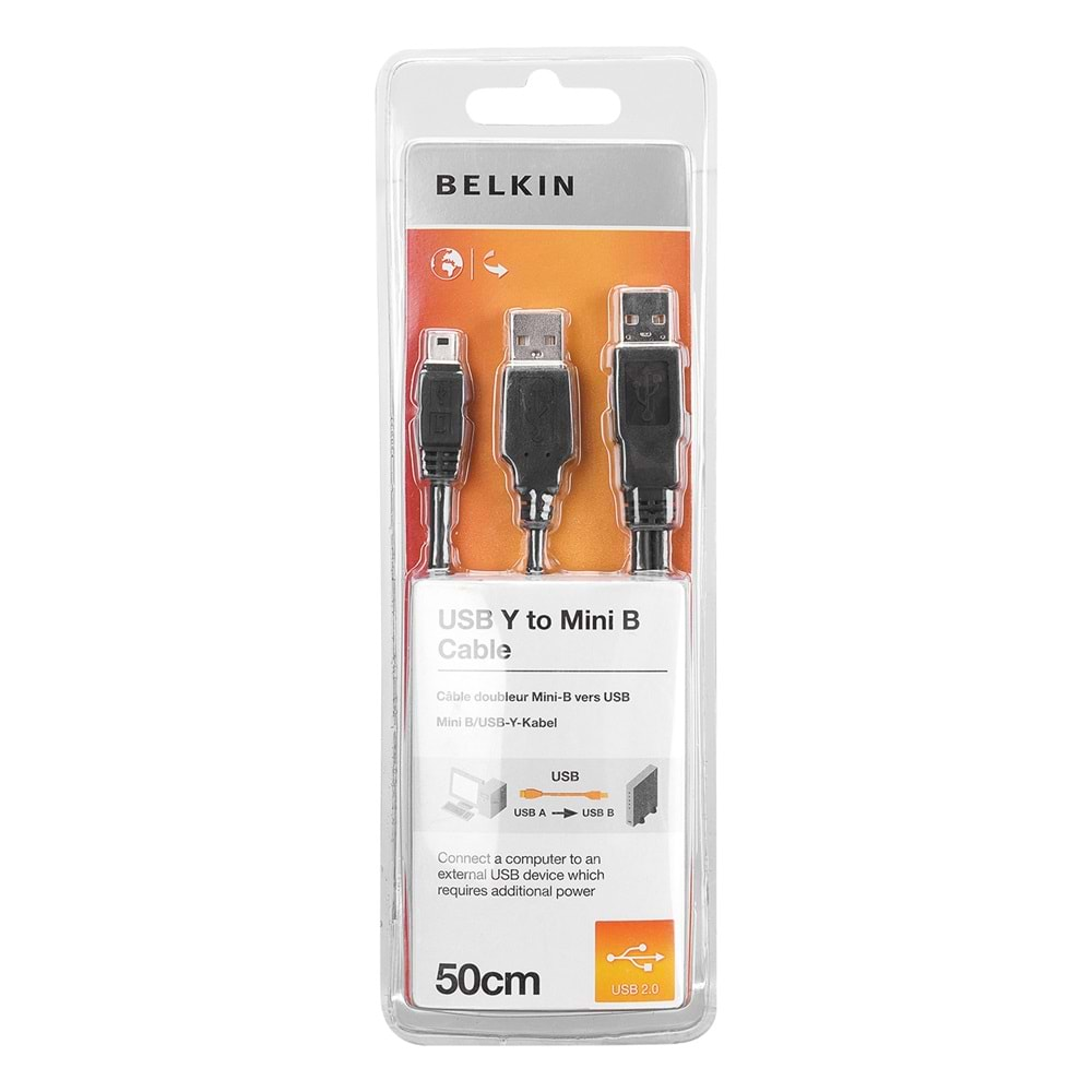 Belkin BLK-F3U167cp.5M Siyah 0.5m Y Usb 2xUSB-A,1xMini-B Usb Kablosu