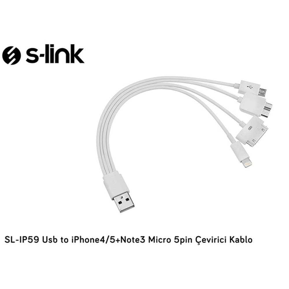 S-link SL-IP59 Micro 5pin Çevirici Kablo Usb to iPhone4/Lightning+Note3