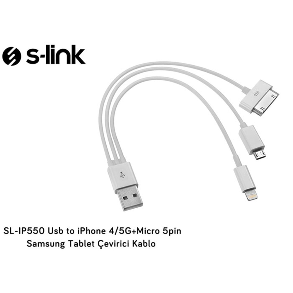 S-link SL-IP550 Usb to iPhone 4/5G+Micro 5pin Samsung Tablet Çevirici Kablo