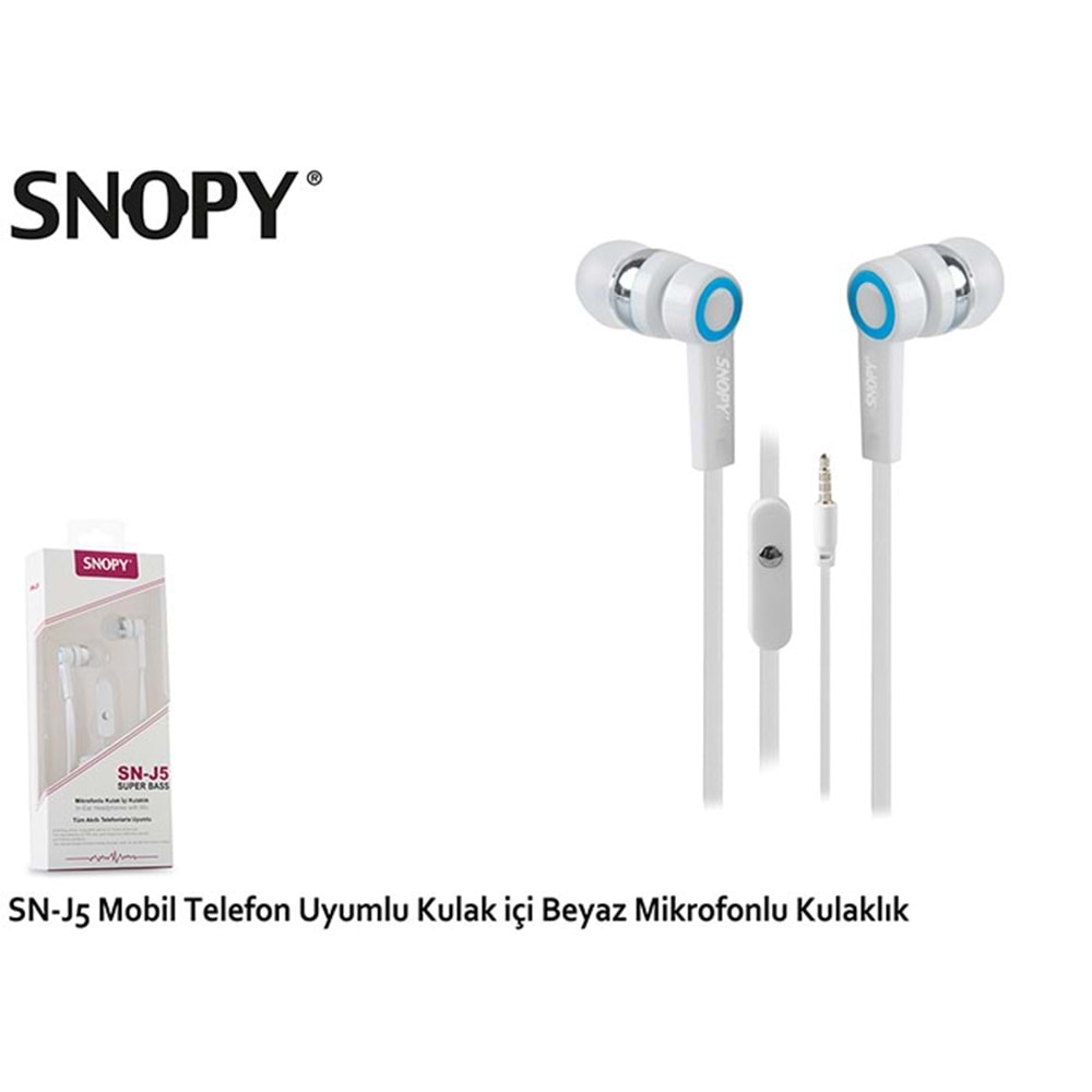Snopy SN-J5 Mobil Telefon Uyumlu Kulak içi Beyaz Mikrofonlu Kulaklık