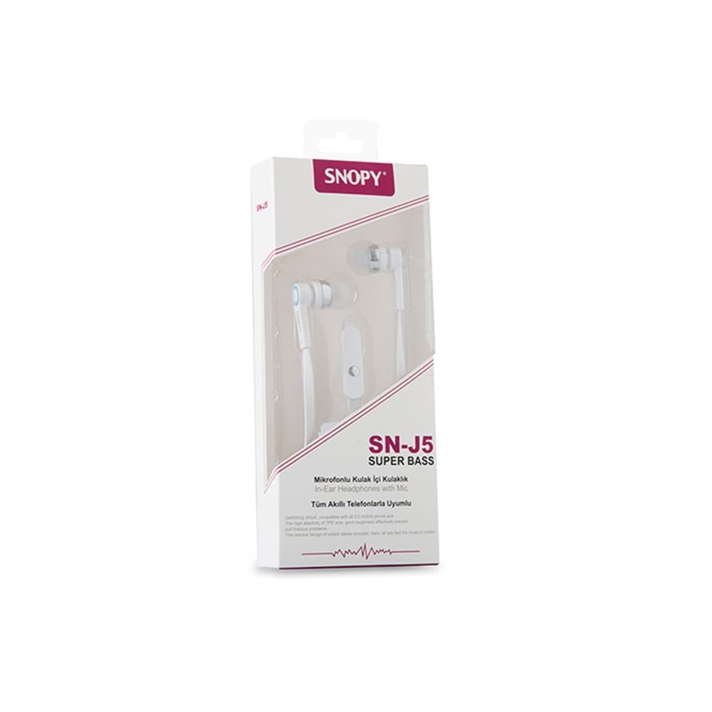 Snopy SN-J5 Mobil Telefon Uyumlu Kulak içi Beyaz Mikrofonlu Kulaklık