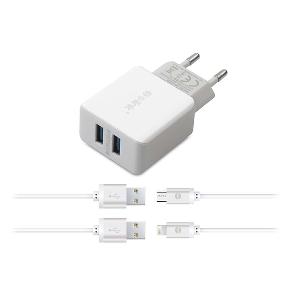 S-link SW-C650 2.1A iPad/iPhone Lightning - Micro Usb Kablo ve Ev Şarj Adaptörü