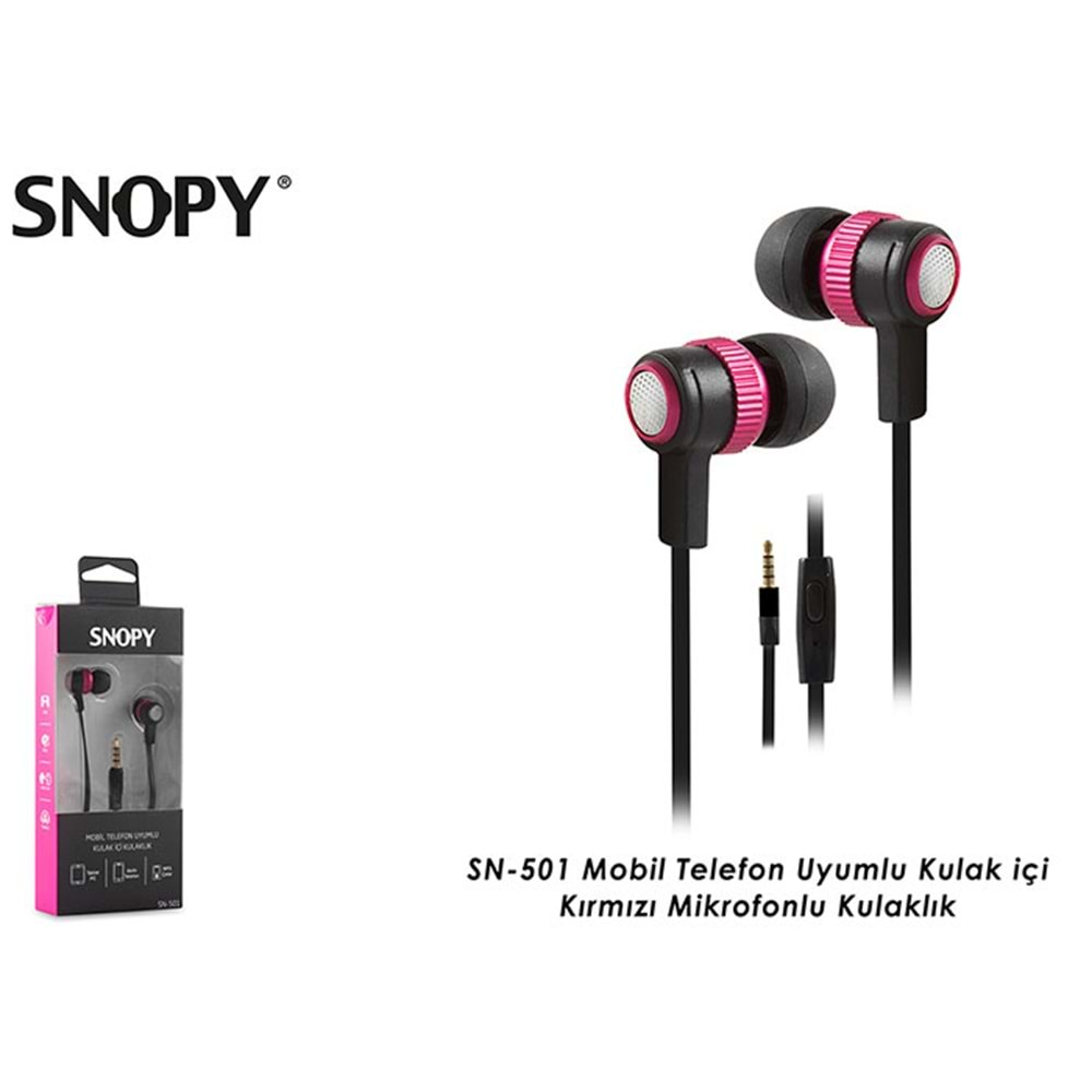 Snopy SN-501 Mobil Telefon Uyumlu Kulak içi Kırmızı Mikrofonlu Kulaklık