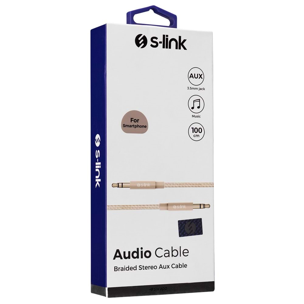 S-link SW-C1 1m Stereo 3.5 to 3.5 Gold Stereo Kablo