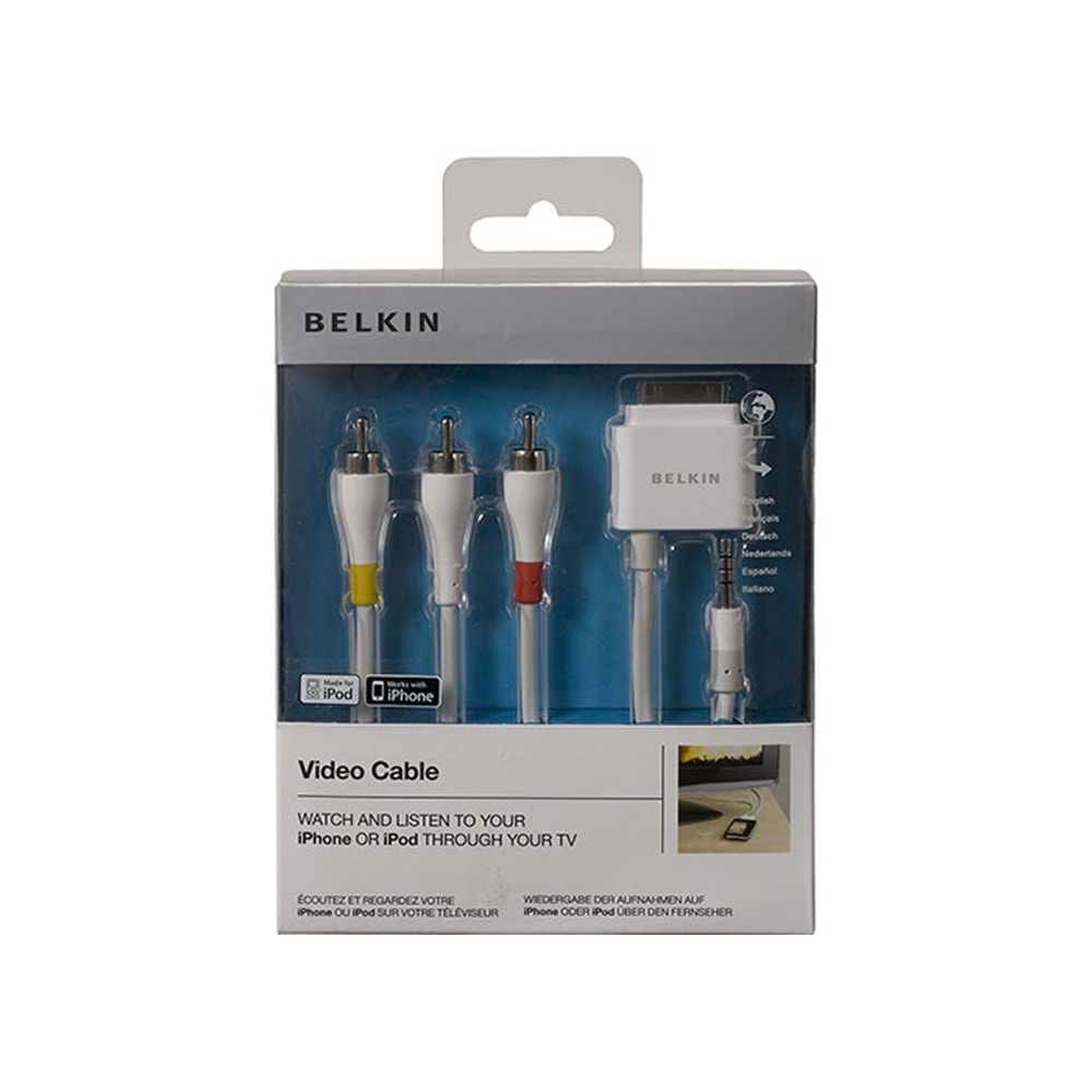 Belkin BLK-F8Z361ea06 Beyaz iPhone ve iPod To 3 RCA Çevirici Kablo