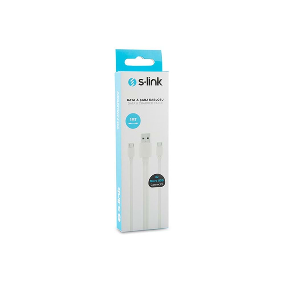 S-link SMG-328 1m Şarj Kablo 2*Micro Usb Akıllı Telefonlar Beyaz