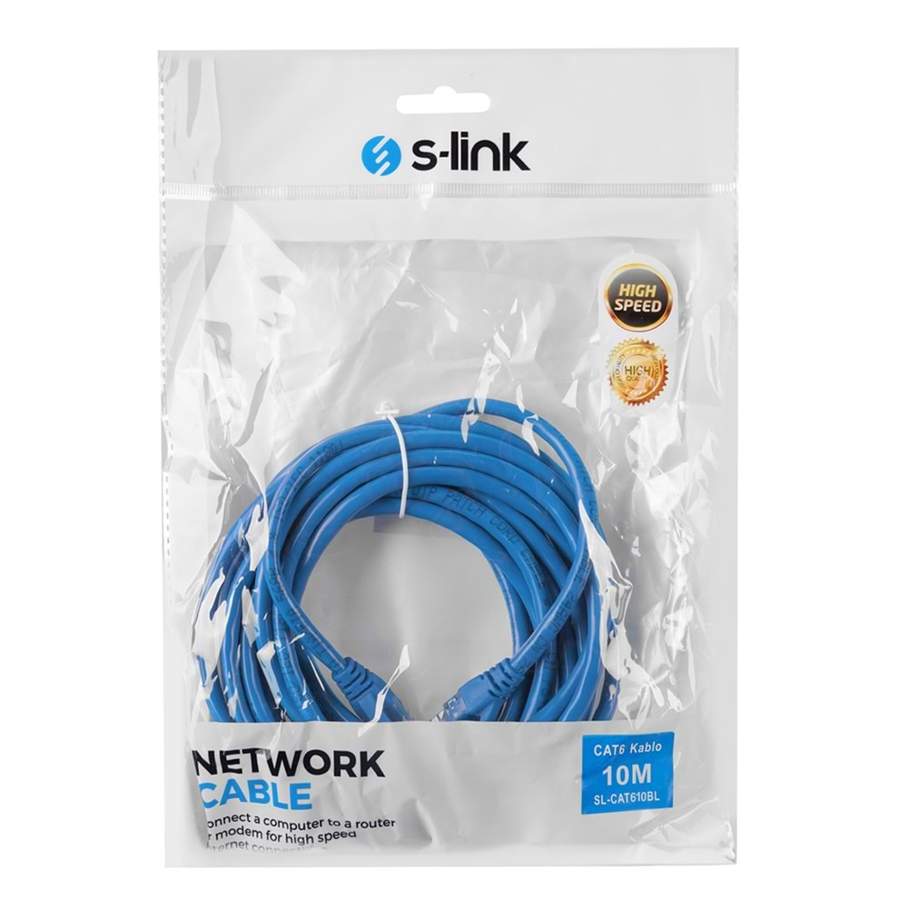 S-link SL-CAT610BL 10m Mavi CAT6 Kablo