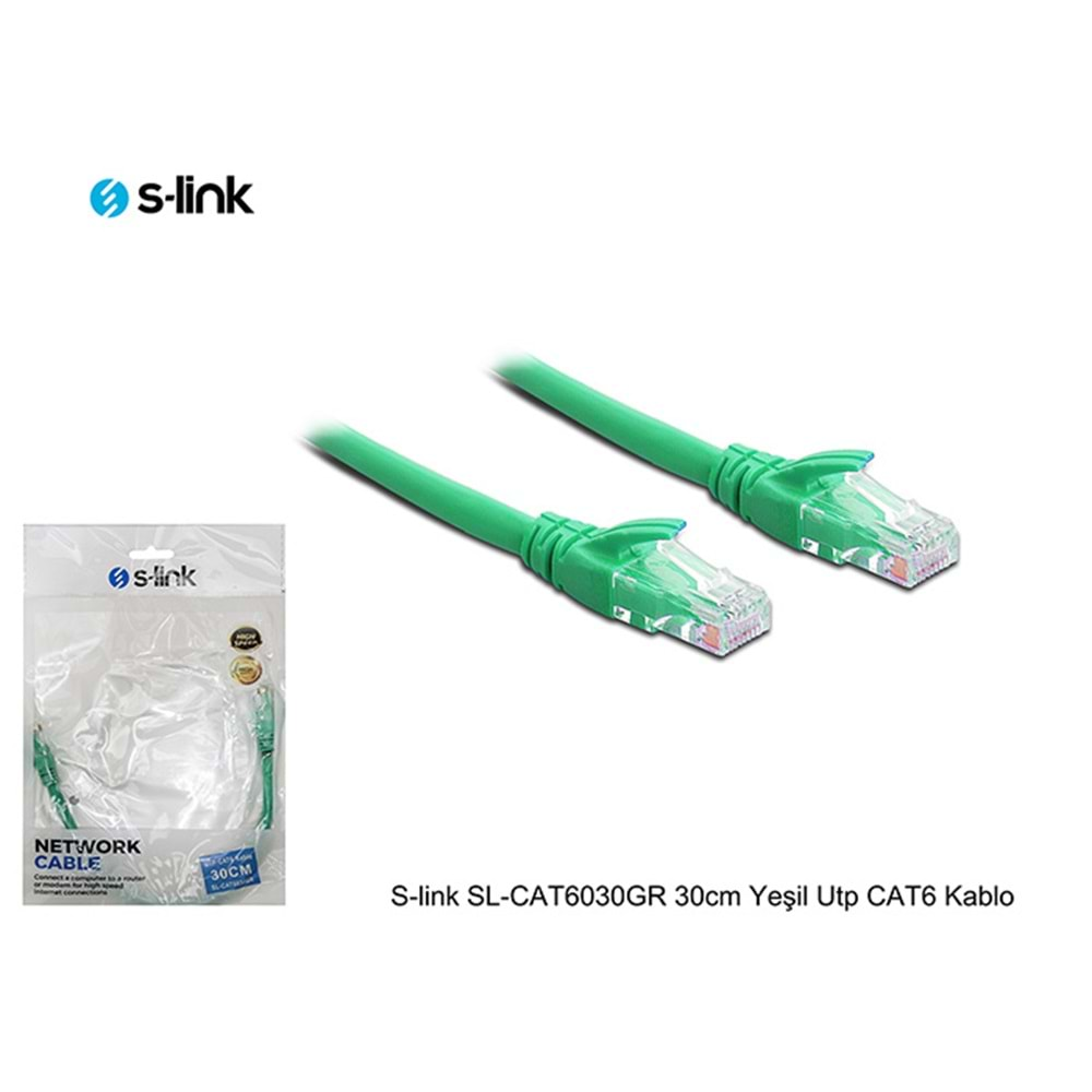 S-link SL-CAT6030GR 30cm Yeşil Utp CAT6 Kablo