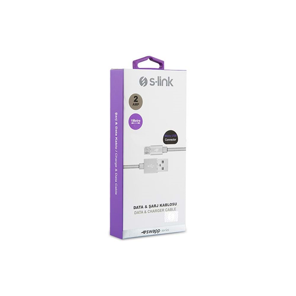 S-link Swapp SW-A5 Micro Usb 1m Silver Data + Şarj Kablosu