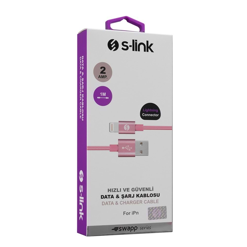 S-link Swapp SW-C602 2A iPhone Lightning 1m Rose Gold Lightning Data + Sarj Kablosu