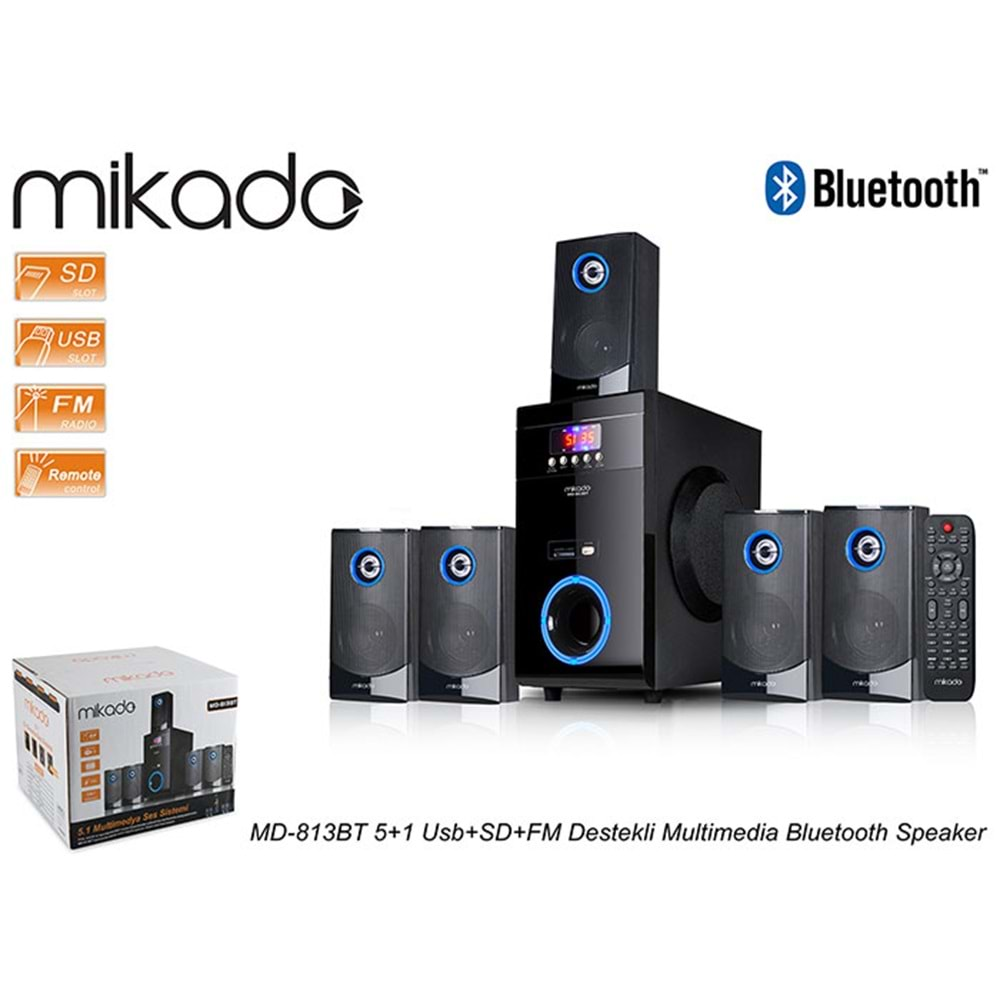 Mikado MD-813BT 5+1 Usb+SD+FM Destekli Multimedia Bluetooth Speaker