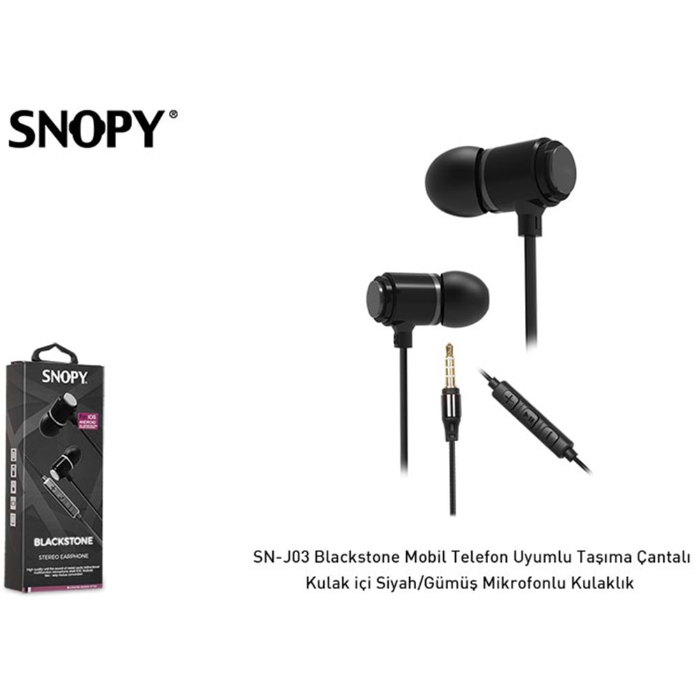 Snopy SN-J03 Blackstone Mobil Telefon Uyumlu Taşıma Çantalı Kulak içi Siyah/Gümüş Mikrofonlu Kulaklık