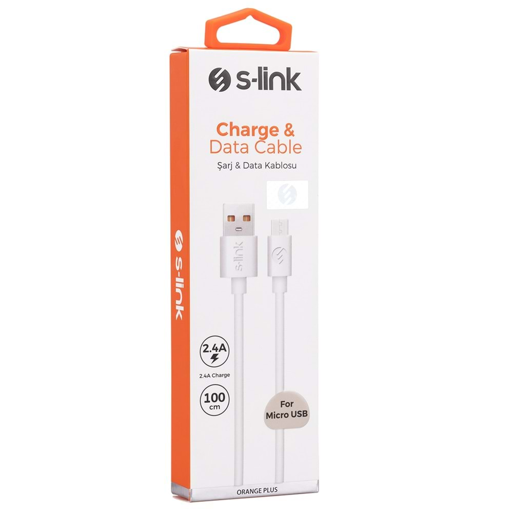 S-link AND-KC19B 1M Beyaz 2.4A Micro USB Data + Sarj Kablosu