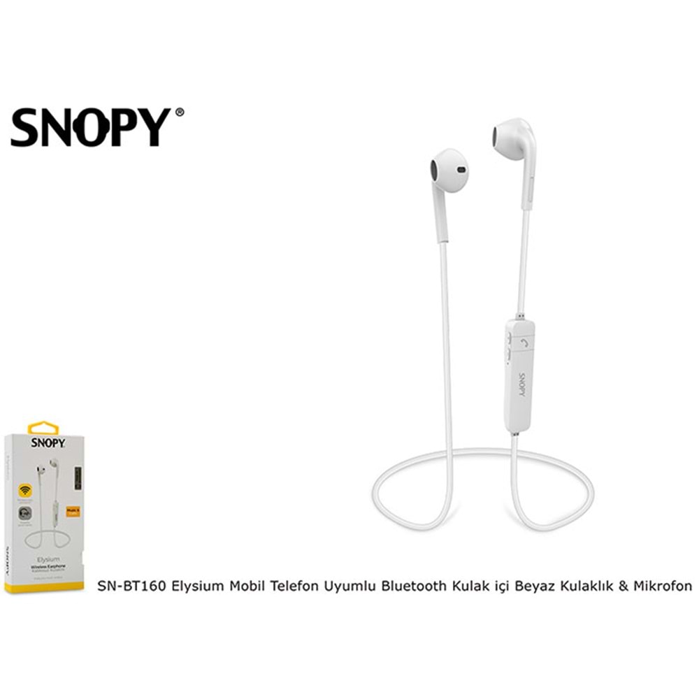 Snopy SN-BT160 Elysium Beyaz Mobil Telefon Uyumlu Bluetooth Kulak içi Kulaklık Mikrofon