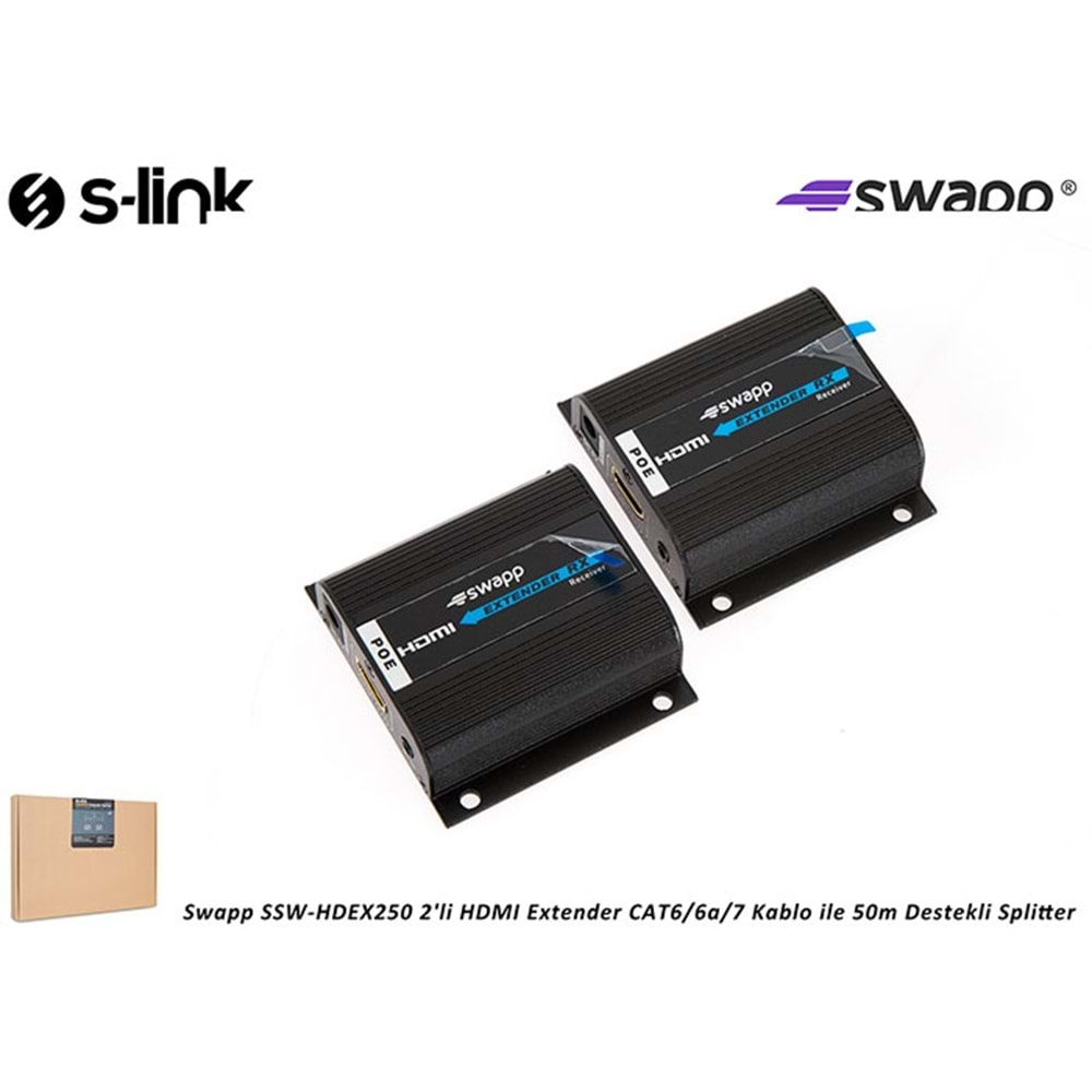 S-link SW-HDEX250 2li HDMI Extender Uzatıcı CAT6/6a/7 Kablo ile 50m Destekli Splitter