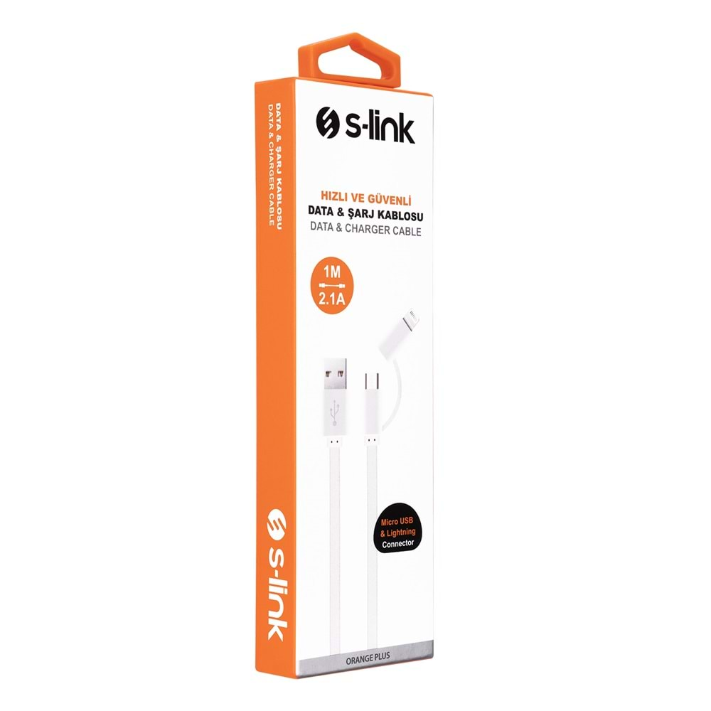 S-link ANC-KC20B Plastik Flat Kablo Beyaz USB Micro/Lightning 2 in 1 1m