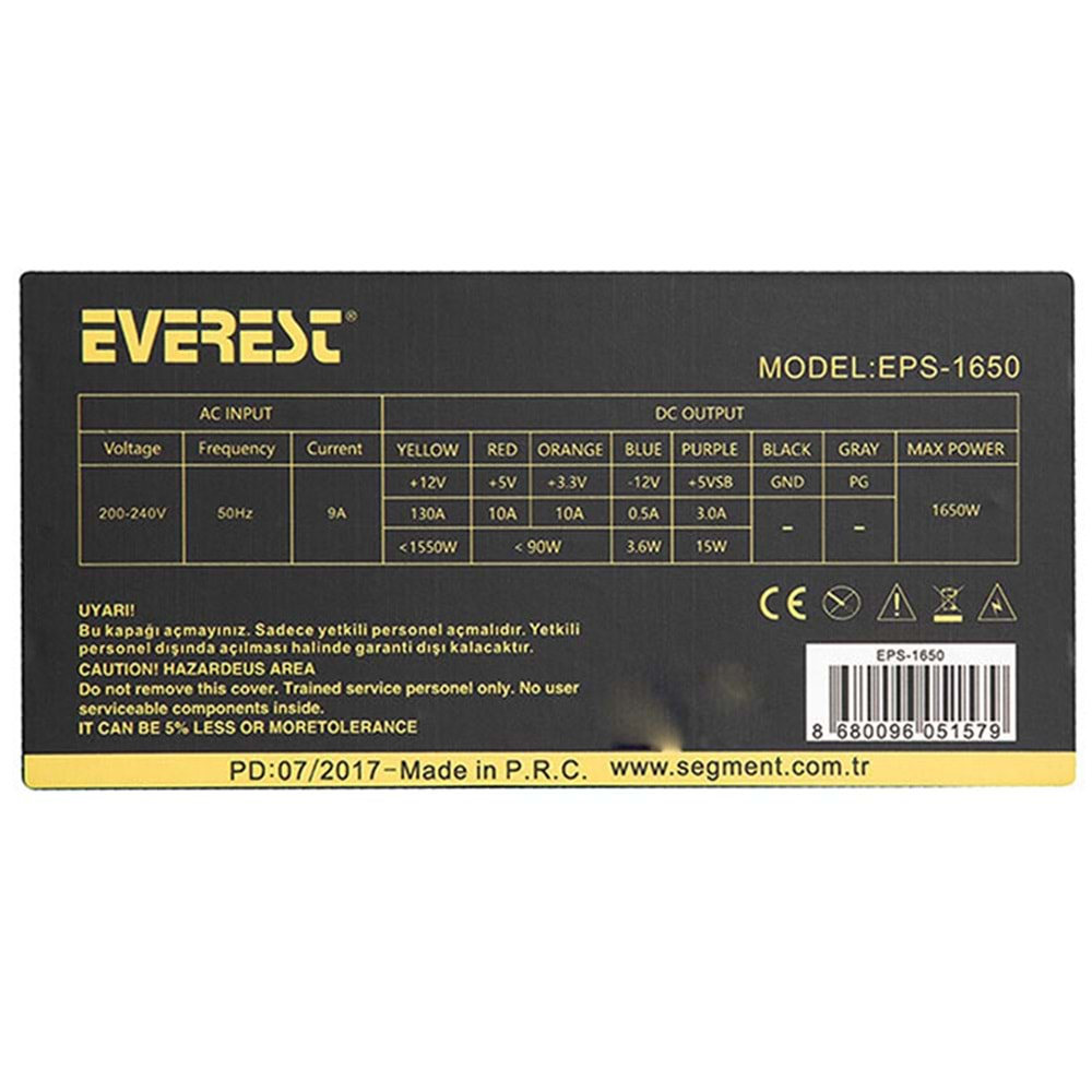 Everest EPS-1650 1650W 16* PCIe VGA Soket 14cm Fanlı Bitcoin Power Supply