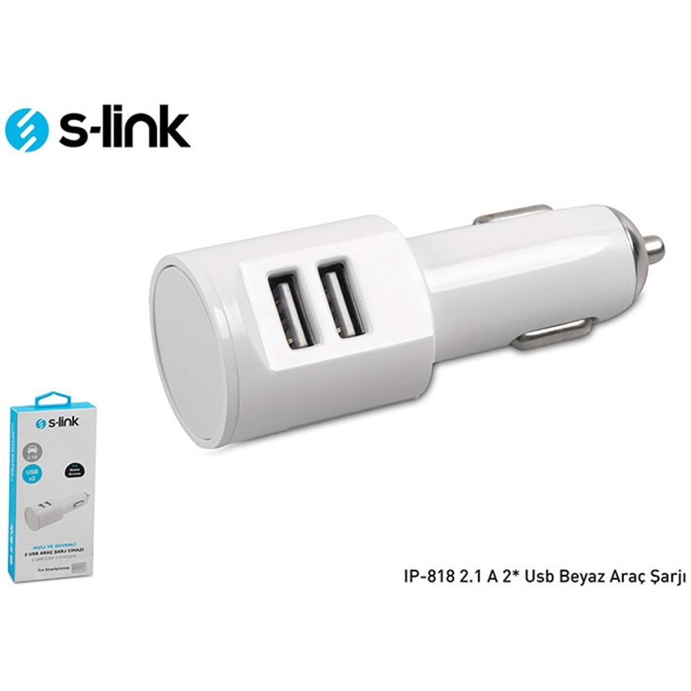 S-link IP-818 2.1A 2*Usb Beyaz Araç Şarjı