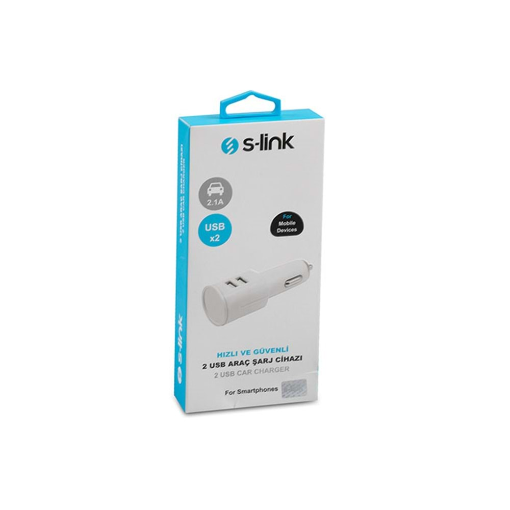 S-link IP-818 2.1A 2*Usb Beyaz Araç Şarjı