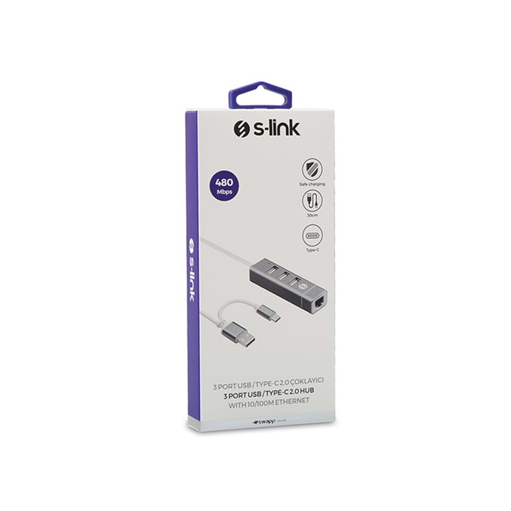 S-link SW-U222 10/100Mbps Type-C USB 2.0 Usb Ethernet Adaptör