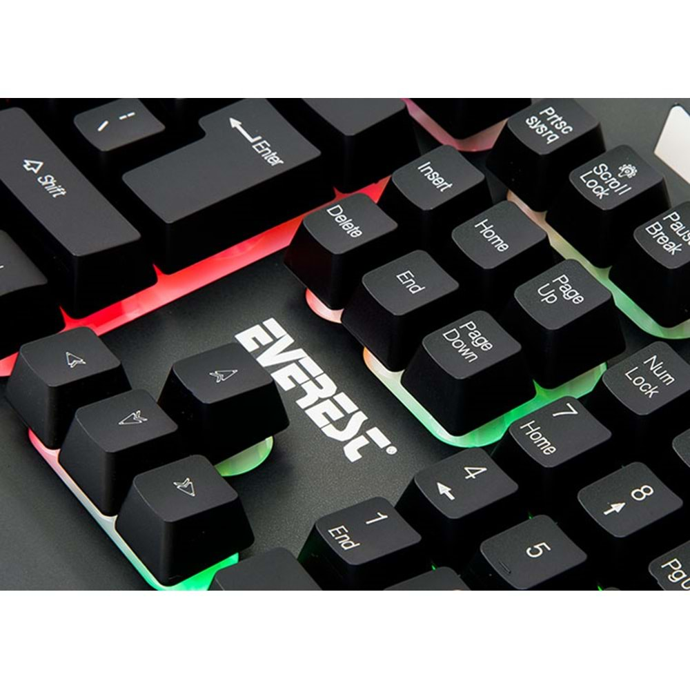 Everest KMX-99 Siyah Usb Gökkuşağı Zemin Aydınlatmalı Q Oyuncu Klavye + Mouse Set