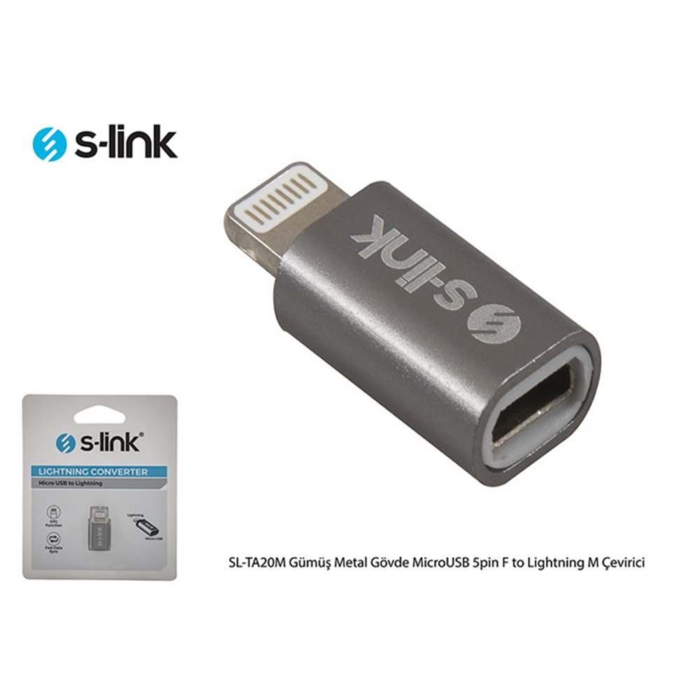 S-link SL-TA20M Gümüş Metal Gövde MicroUSB 5pin F to Lightning M Çevirici